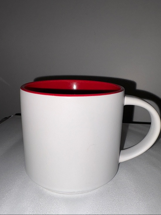 None Other - Large White Ceramic Coffee Mug with Red Interior - Home Dining